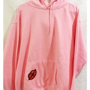 NEW PINK RED LIPS EMBROIDERED HOODIE SWEATER XL